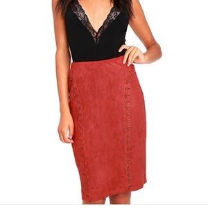 Moon River Rust Suede Midi Skirt Size M